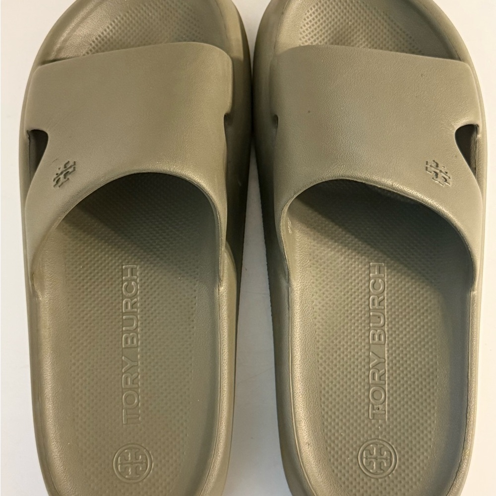 Tory Burch Army Green Shower Slide Sandals